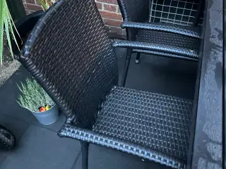 6 Havestole i sort/koksgrå polyrattan flet.
