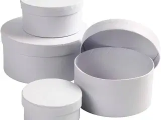 Runde Æsker, H: 4+5+6+7 cm, diam. 8+10+12+14 cm, hvid, 4stk./ 1 sæt
