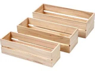 Trækasser, H: 6,5+7+7,5 cm, L: 22+23,5+25 cm, B: 7+8,5+10 cm, 3 stk./ 1 sæt