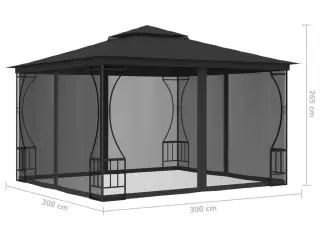 Pavillon med net 300x300x265 cm antracitgrå