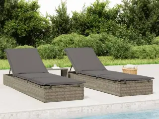 Liggestole 2 stk. med bord polyrattan grå