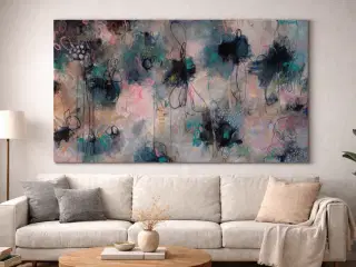 Abstrakt maleri i blå og lyserøde nuancer 100*160