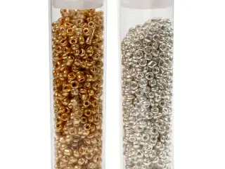 Rocaiperler, diam. 1,7 mm, str. 15/0, hulstr. 0,5-0,8 mm, guld, sølv, 2x7g/ 1 pk.