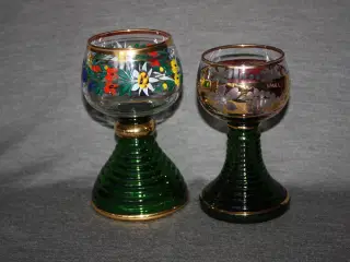 2 bemalet rømerglas med guldkant