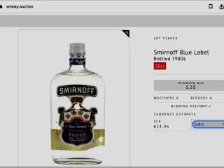 SMIRNOFF VODKA-BLUE LABEL, 1980’erne. 50%-500 ml.