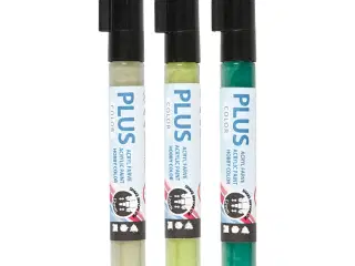 Plus Color Tusch, L: 14,5 cm, streg 1-2 mm, mørk grøn, eucalyptus, leaf green, 5,5 ml, 3stk./ 1 pk.