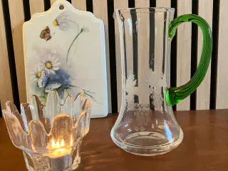 Smuk vintage fransk glaskande med grøn hank og sle