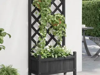 Plantekasse med espalier og hjul massivt fyrretræ sort