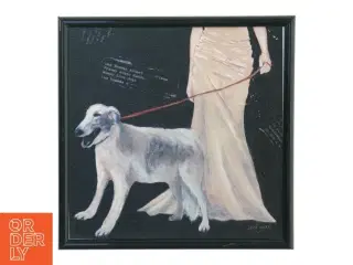 Billedramme med maleri af Borzoi hund og ejer fra Minerva Er Lyemerc (str. 19 x 19 cm)