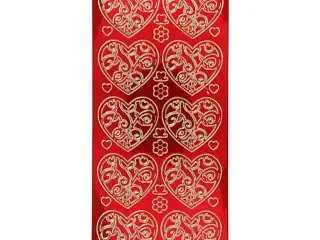 Stickers, hjerter, ark 10x23 cm, guld, transparent rød, 1 ark