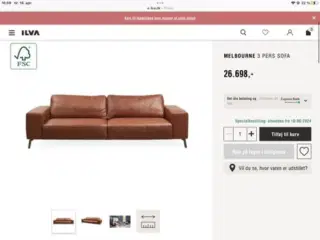 Mega fed Ilva 3 pers. Brun læder sofa -  Nørrebro