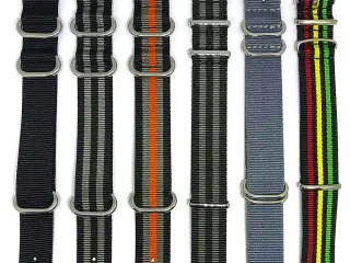 Nato nylon, læder, stål,  - 20mm 