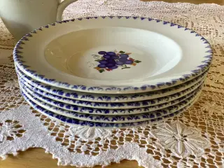 6stk vintage dybe tallerkner blå drue