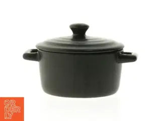 Sort støbejernsgryde med låg (str. Ø. 11,5 cm. længde, 14,5 cm)