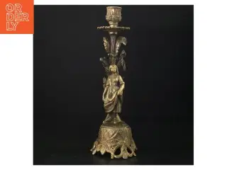Gylden lysestage med kvindefigur (str. 27 cm)