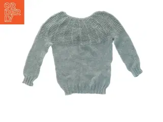 Grå håndstrikket uld-sweater (str. 30 x 37 cm ærme 23 cm)
