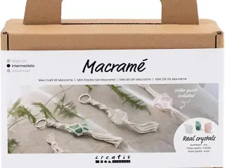 Mini DIY Kit Macramé, Nøglering, mat transparent, støvet grøn, sart rosa, lys natur, 1 pk.