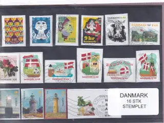 Danmark - 16 Stk nye enkeltmærker - Stemplet