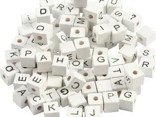 Bogstavperle, A-Z, &amp;, #, ?, str. 8x8 mm, hulstr. 3 mm, hvid, 96ass./ 1 pk.