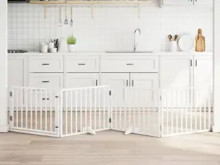 Hundelåge med dør 4 paneler 320 cm foldbar poppeltræ hvid
