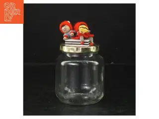 Glasbeholder med juledekoration (str. Ø. 8 cm. længde, 9,5 cm)