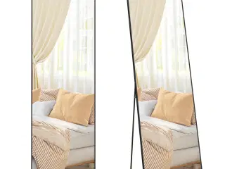 Gulvspejl fuld længde 160 × 50 cm – SONGMICS, rektangulært med støtteben, hærdet glas, aluminiumsramme, ink black