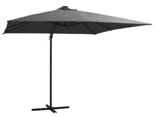 Hængeparasol med LED-lys og stålstang 250x250 cm antracitgrå