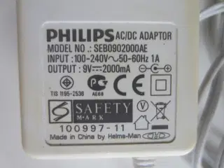 Philips strømforsyning / lader +9VDC 2000mA