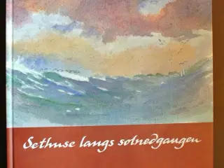 bygd mod blådybet og sethuse langs solnedgangen, a