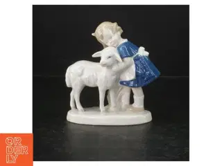 Porcelænsfigur, pige med lam (str. 13 cm)