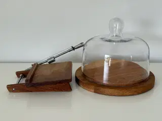 Retro teak osteklokke og oste skære
