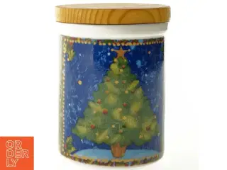 Krukke med julemotiv og låg (str. 12 x 9 cm)
