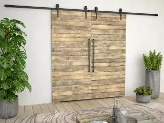 Hardwarekit til skydedør 2 x 183 cm stål sort