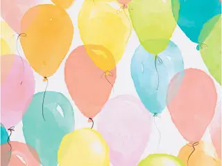 Pastelfarvet gavepapir med balloner - 5m rulle