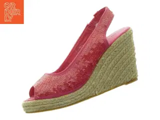 Røde stof wedges sandaler med palietter fra ILSE JACOBSEN Hornbæk (str. 37)