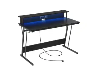 Skrivebord til gaming VASAGLE med LED og strømudtag, 120 × 60 cm, klassisk sort