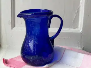 Flødekande, håndlavet, blåt glas