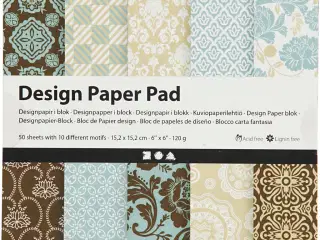 Designpapir i blok, ark 15,2x15,2 cm, 120 g, lyseblå, brun, 50ark/ 1 pk.