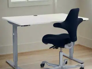 120x80 Hæve/sænkebord Hvid - m. kabelføring