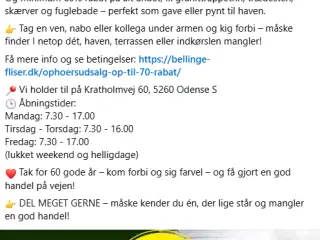 OPHØRSUDSALG OP TIL 80% RABAT HOS BELLINGE FLISER