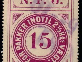 N.F.J. - ( Nordfynske Jernbane )  - For Pakker indtil 2½ Kg - 15 Øre - Stemplet