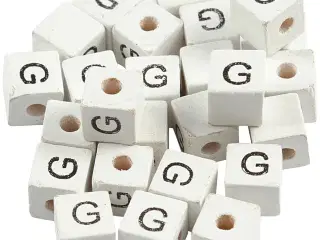 Bogstavperle, G, str. 8x8 mm, hulstr. 3 mm, hvid, 25stk./ 1 pk.