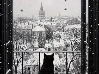 * Lærredsmaleri; Længselsfuld kat