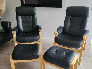 2 lænestole med skamler, ægte skind, flot stand!