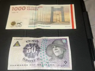 1000 & 50 kr seddel sælges 