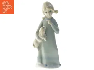 Porcelænsfigur af pige med hund (str. 15 cm)