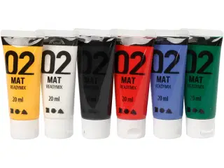 Akrylmaling Mat, standardfarver, 6x20ml/ 1 pk.