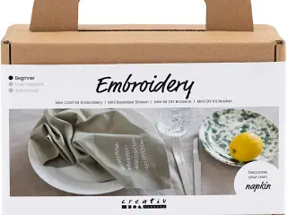 Mini DIY Kit Broderi, Serviet, støvet grøn, 1 pk.