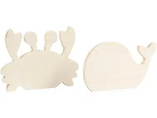 Havdyr-figurer i træ - Krabbe og Hval, 2 stk.