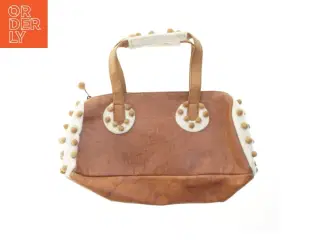 Brun kunstlædertaske med filt detaljer (str. 46x26 cm)